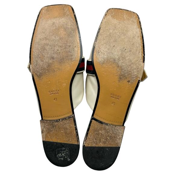 GUCCI Peyton Marmont GG Web Striped Mule EU 41 US 11 Beige Red Blue Leather Flat - Picture 9 of 13